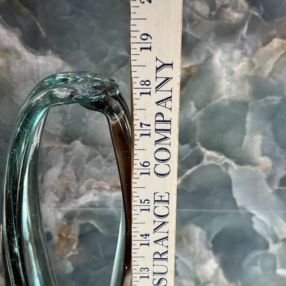 Hand Blown Art Glass Basket Vase With Stretched Handle Swirl Pattern - Picture 15 of 16